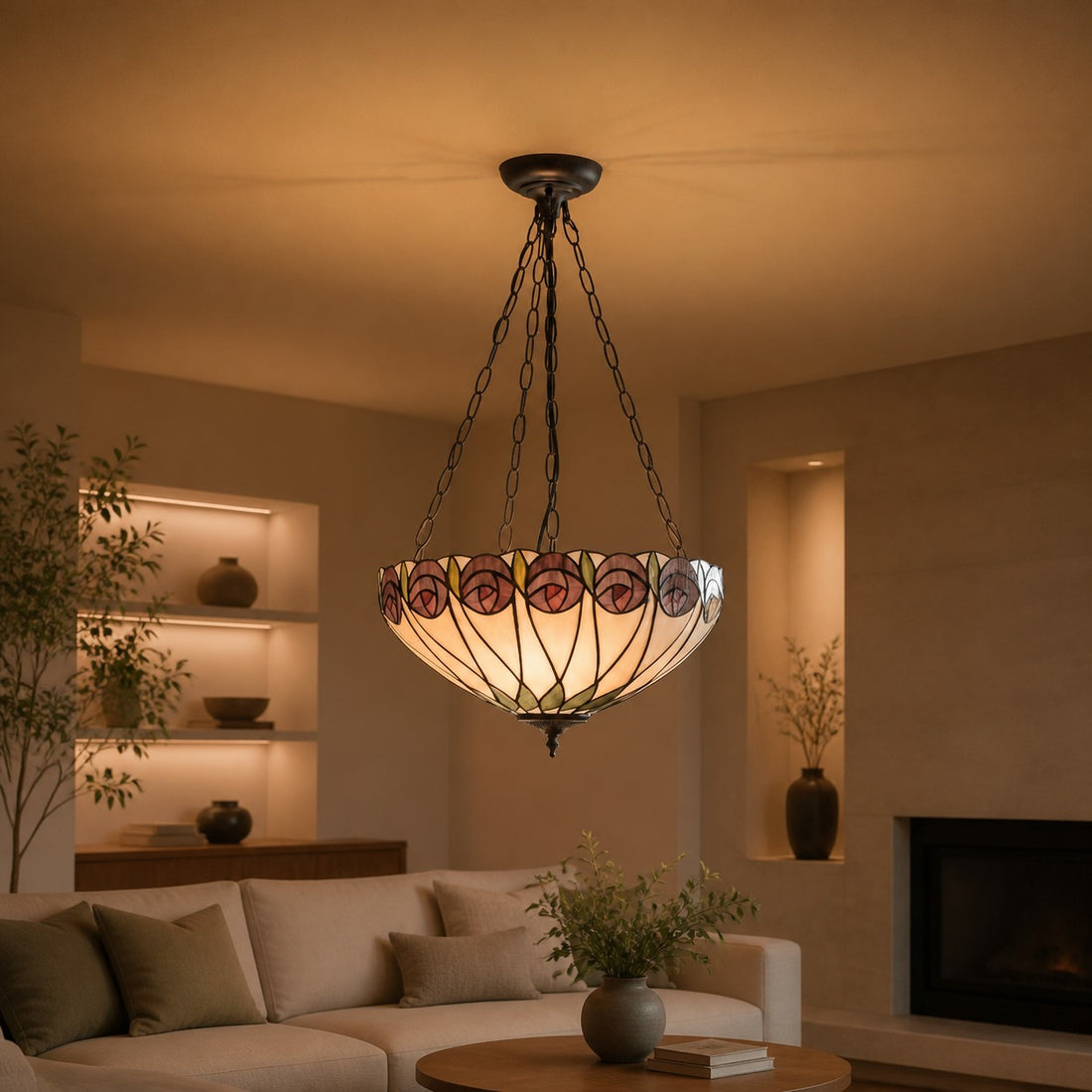 TF Hutchinson Tiffany Pendant Lamp - Inverted Art Glass Adjustable Pendant Light for Home