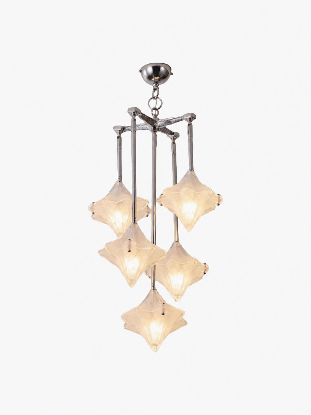 Art Deco Astris Star Chandelier – Frosted Glass Deco Fixture for Dining Room