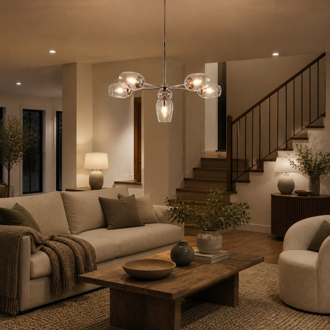 Serion Glass 6-Light Pendant Light - Modern Pendant with Clear Glass Shades for Living Room