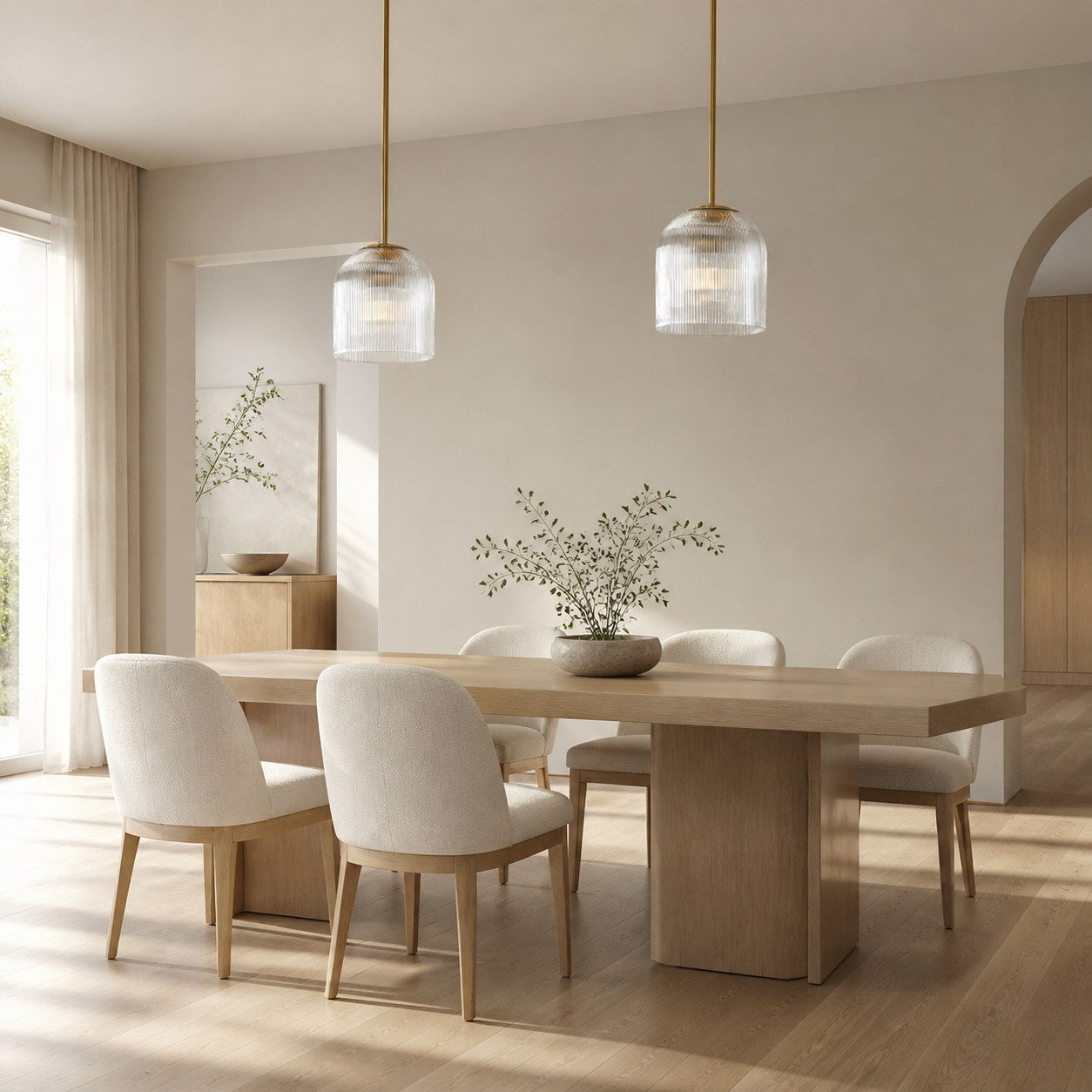Alain Farmhouse Cooper Ribbed Glass Pendant Light