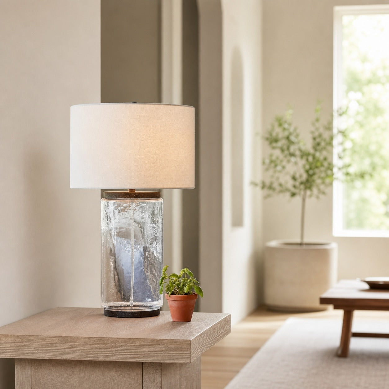 Sustaina Recycled Glass Table Lamp - Sculptural Irregular Shape and Coastal Style for Bedroom Nightstand