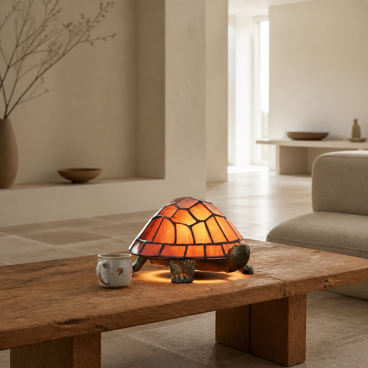 TiffStar Tortoise Pattern Stained Glass Table Lamp - Tiffany Style Decorative Light for Indoor Accent Lighting