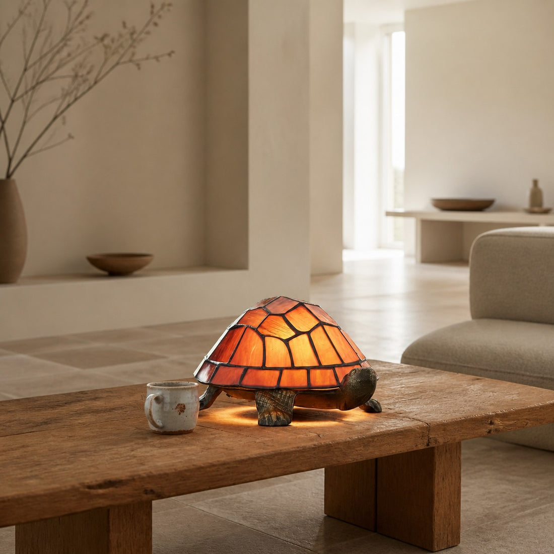 TiffStar Tortoise Pattern Stained Glass Table Lamp - Tiffany Style Decorative Light for Indoor Accent Lighting