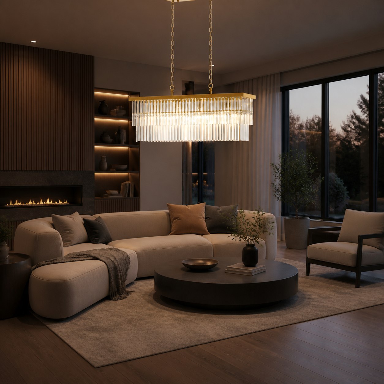 Vitralon Linear Pendant Lamp - Diamond-Shaped Glass Lampshade (Crystal-Clear) - Fits Living and Dining Rooms