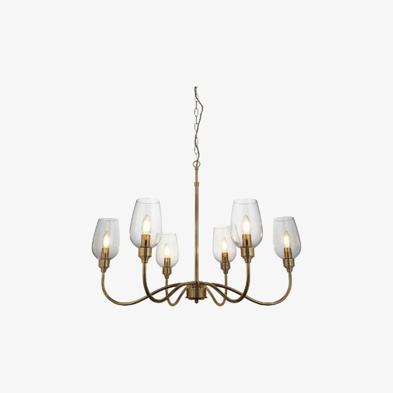 Clarione Art Deco 6-Light Linear Chandelier with Blown Glass Shades for Kitchen