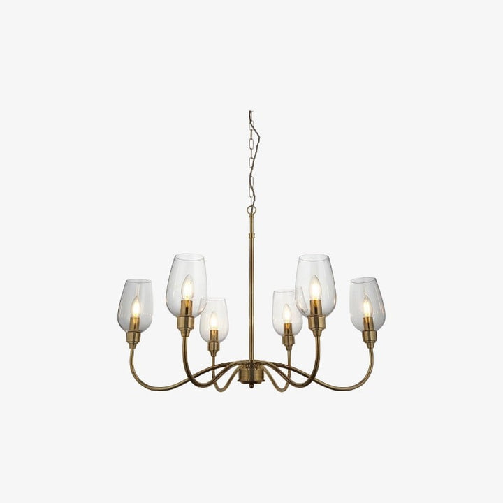 Clarione Art Deco 6-Light Linear Chandelier with Blown Glass Shades for Kitchen