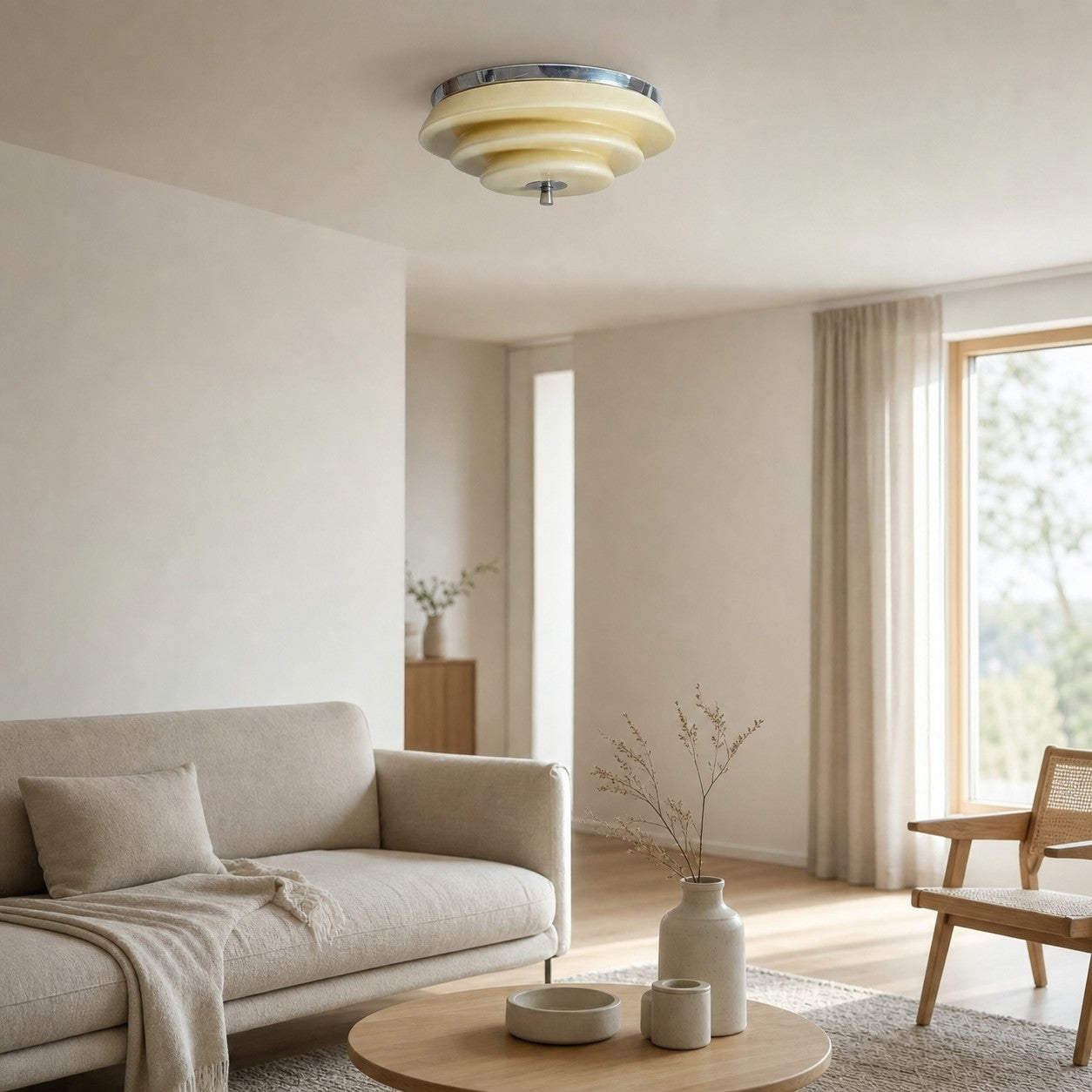 Mallew Flush Mount Ceiling Light – Layered Wave Silhouette Vintage Style Lamp for Indoor Use