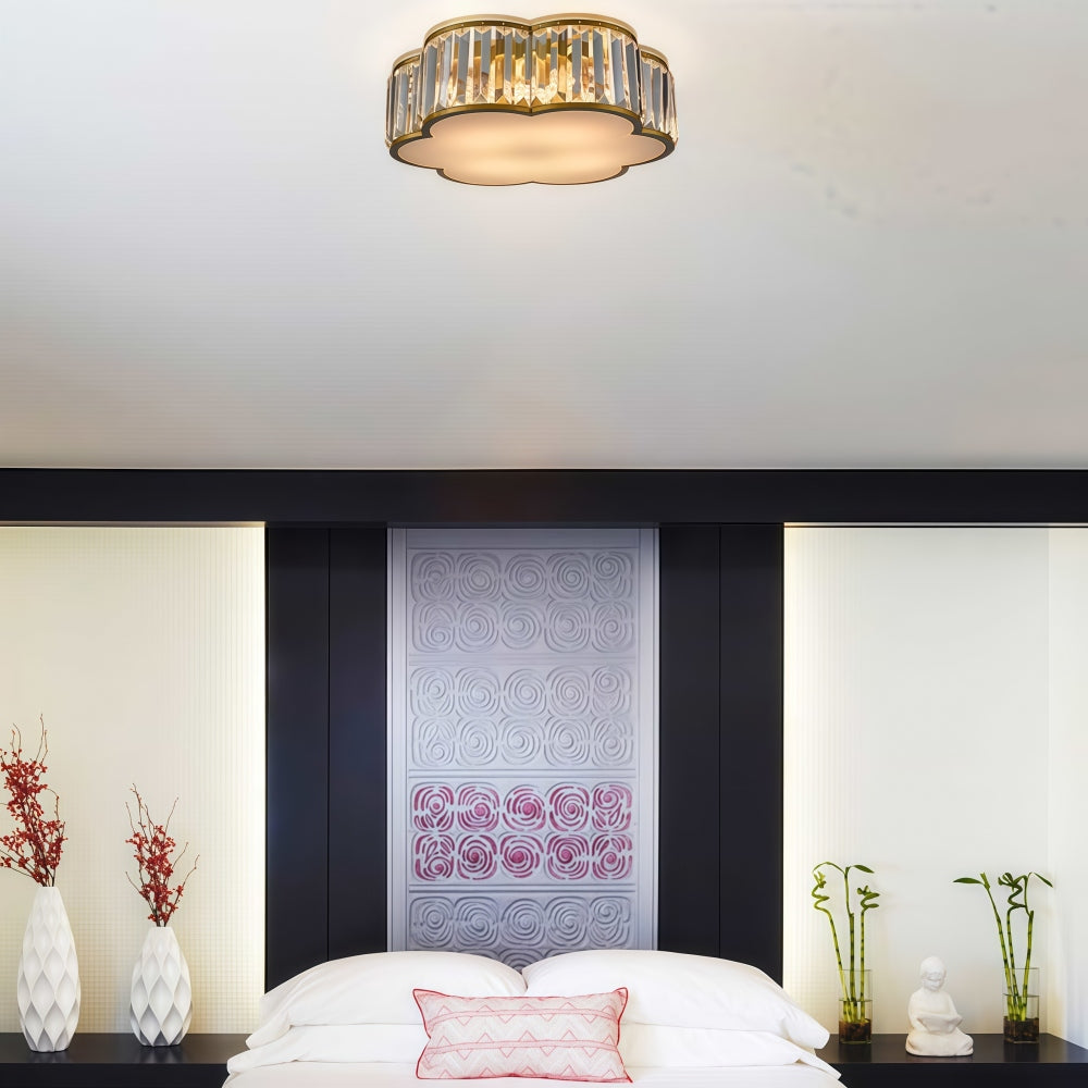 Crystal Glass Flush Mount Ceiling Light - Gold Drum Shade Ceiling Lamp