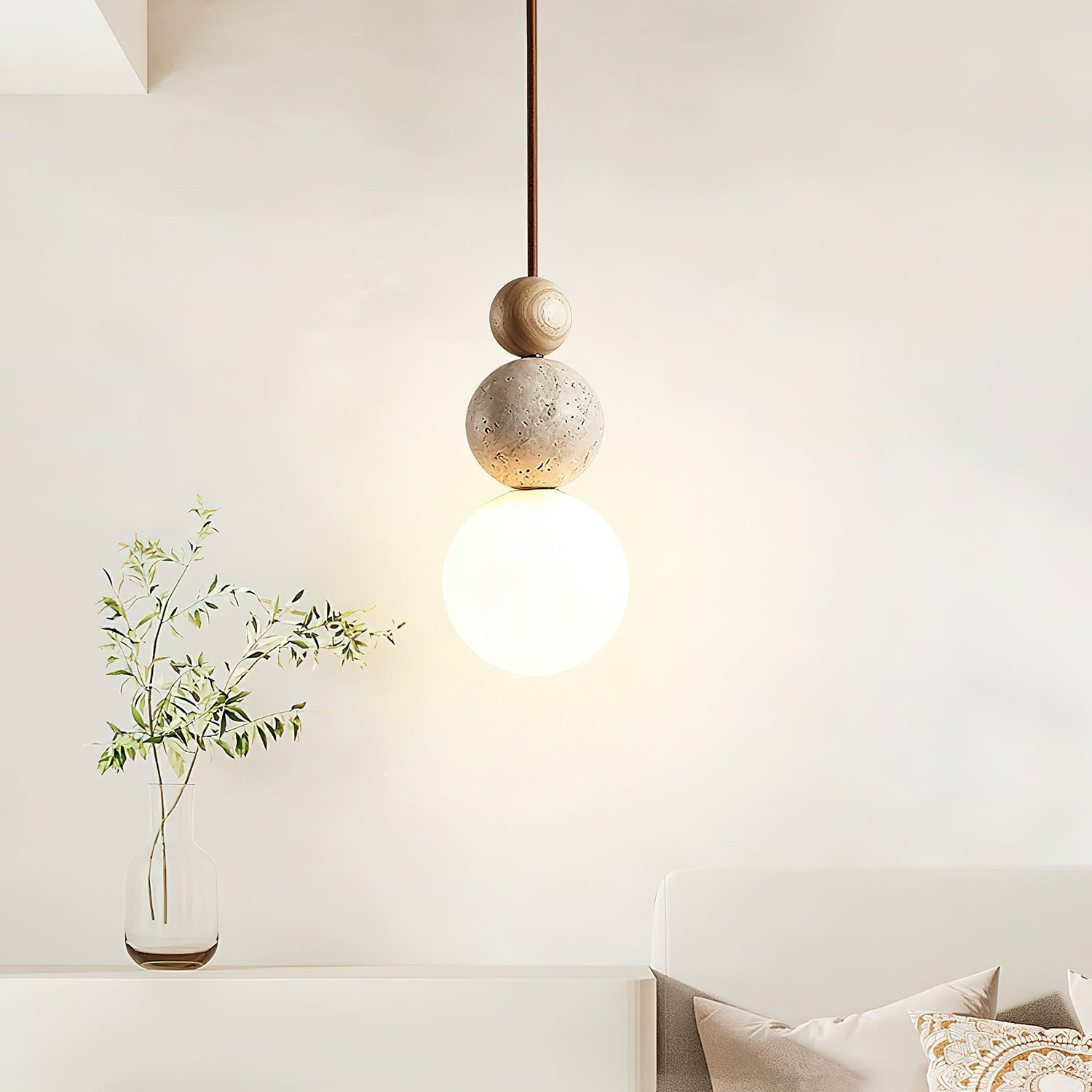 Modern Travertine Stone Globe Pendant Lamp