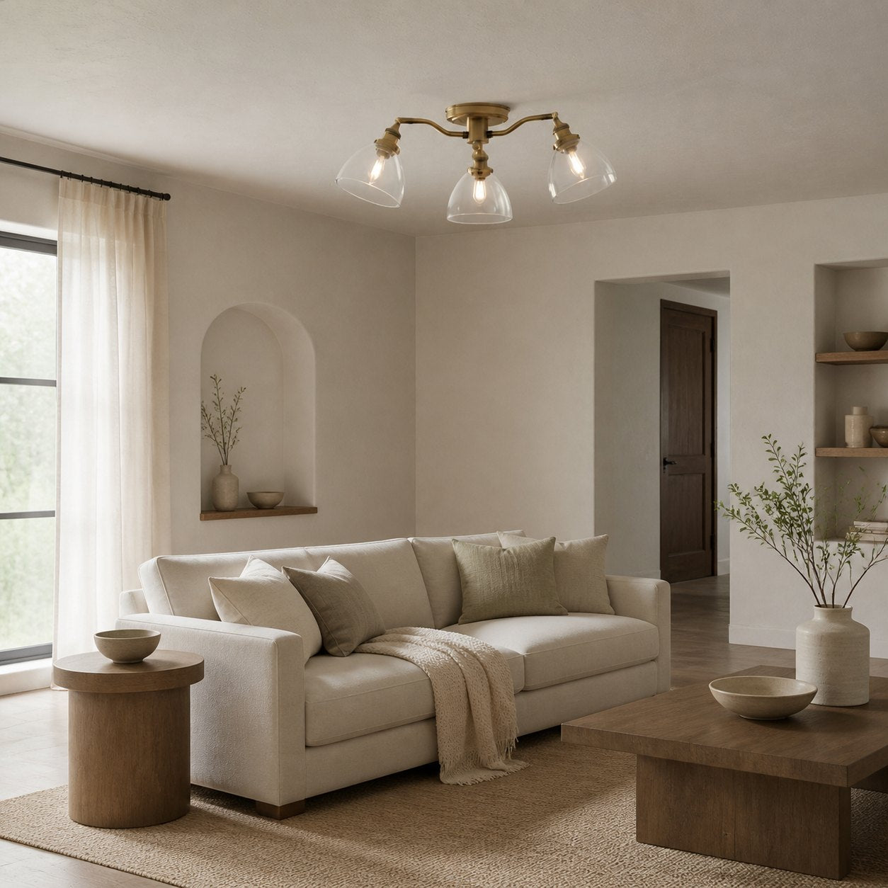 Novera Vintage-Inspired Semi-Flush Ceiling Fixture with Curved Arms for Living Spaces