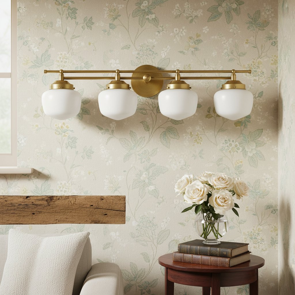 Opalume Glass Art Deco Vanity Light - Bathroom Wall Sconce with White Glass Shades