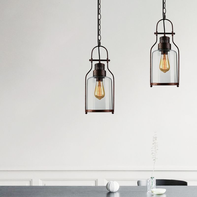 Black Bell Jar Cylinder Glass Pendant Light – Rustic Industrial Design