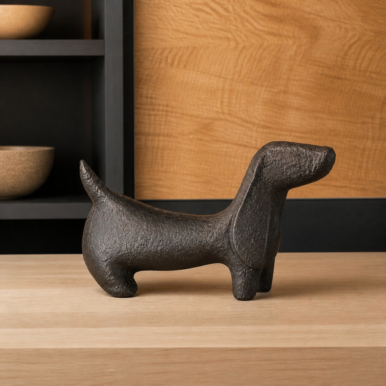 Miniature cast iron Dachshund styled as vintage decor