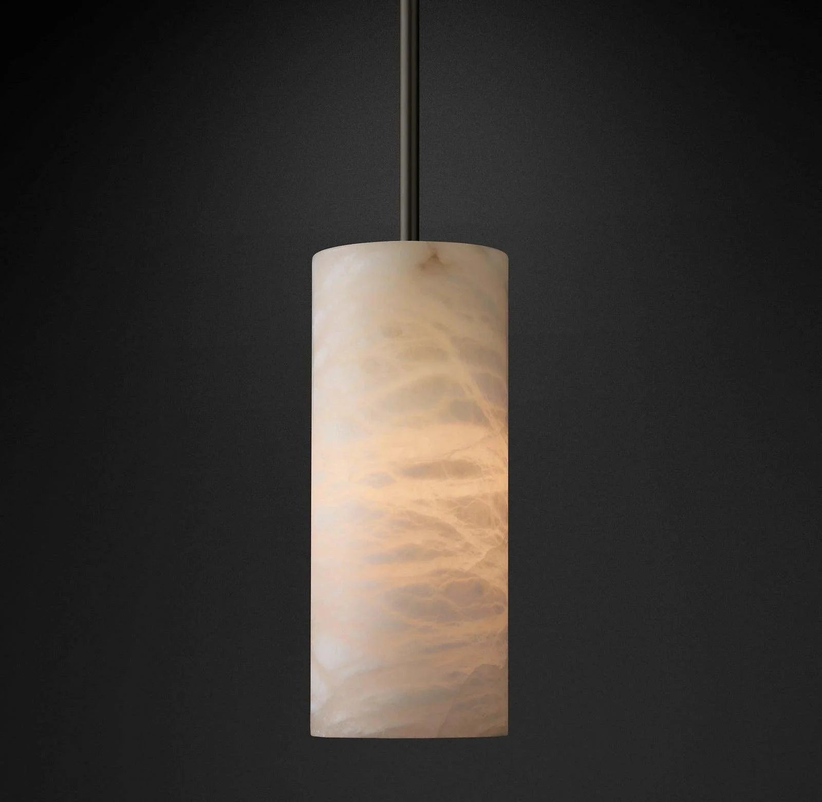 Hand Carved Alabaster Cylinder Pendant Light