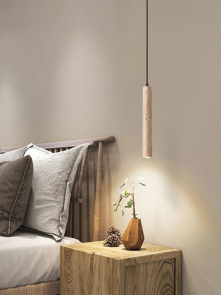 Japanese Wabi Sabi Yellow Travertine Cylinder 1-Light Pendant Light