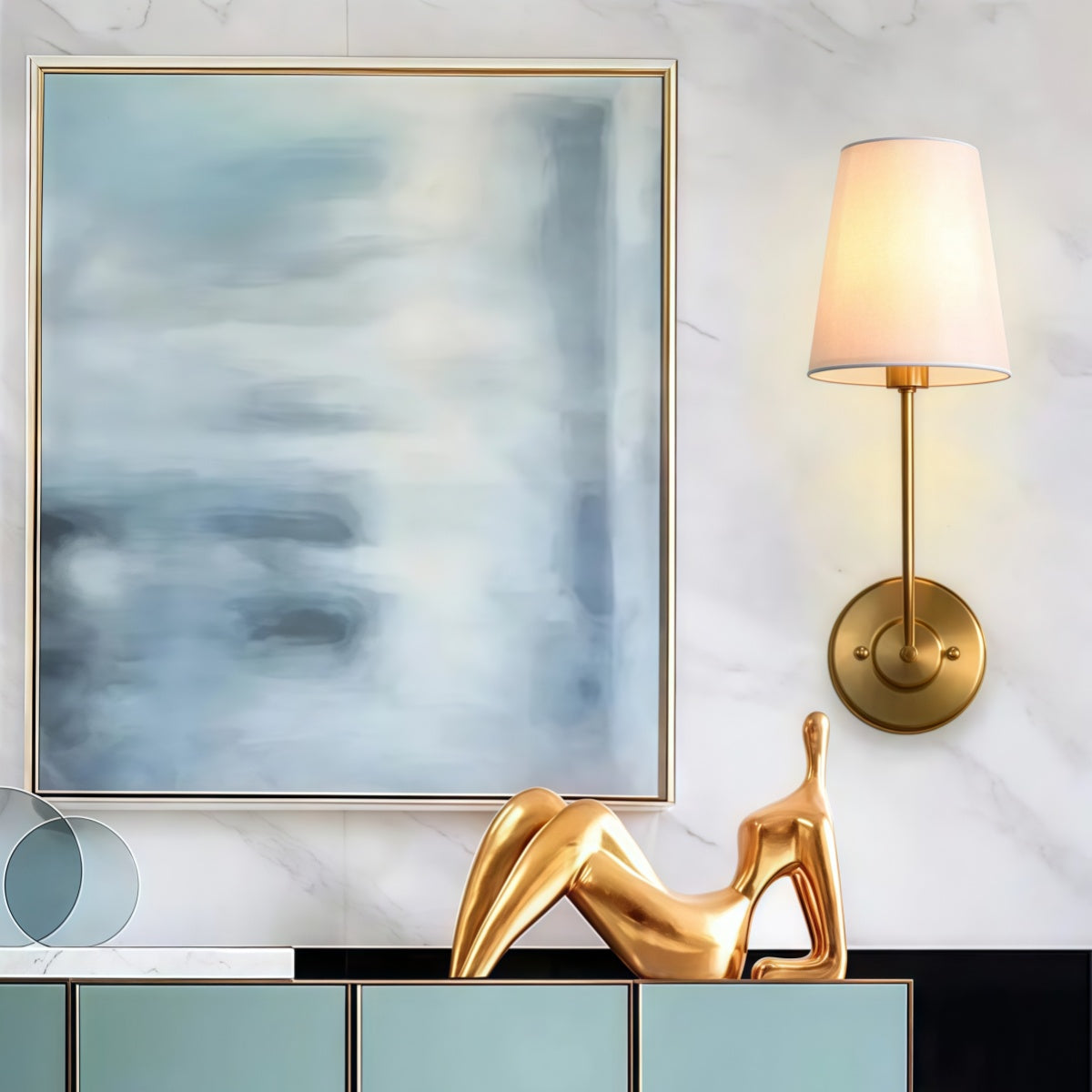 Rustic Cone Shape Fabric Wall Sconce – Antique Brass Metal Accent Light