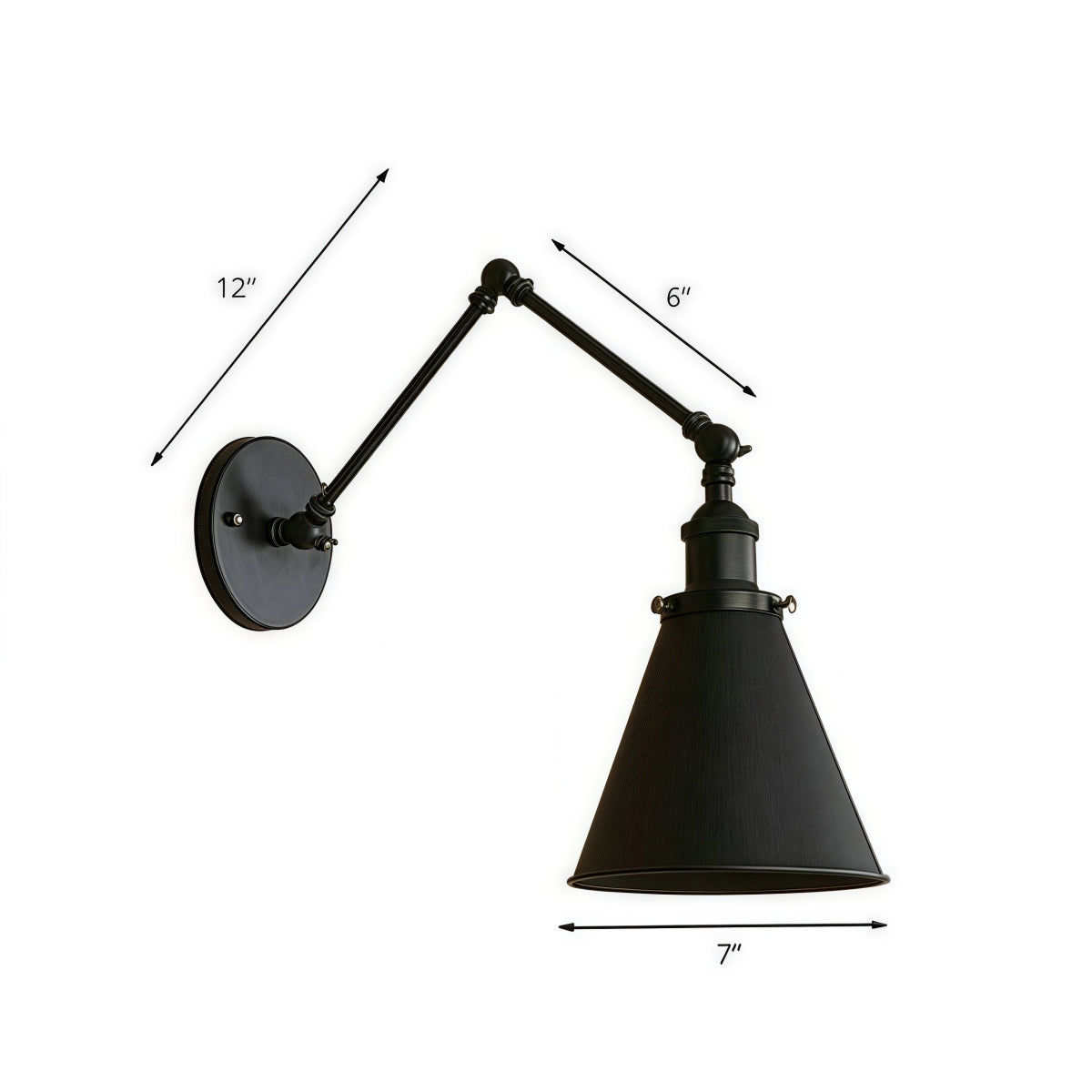 Industrial Swing Arm Wall Light – Black Adjustable Metal Farmhouse Lamp