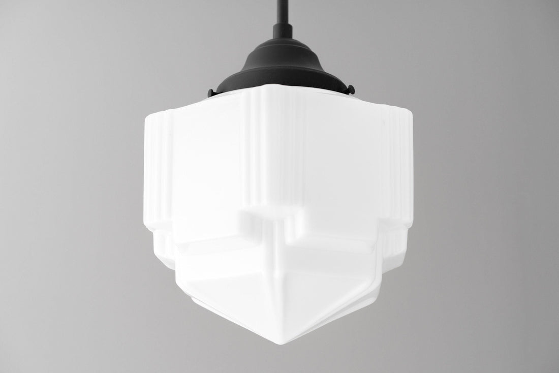 Geotower Glass Modern Pendant Light - Skyscraper Design - Brass or Black or Nickel Finish