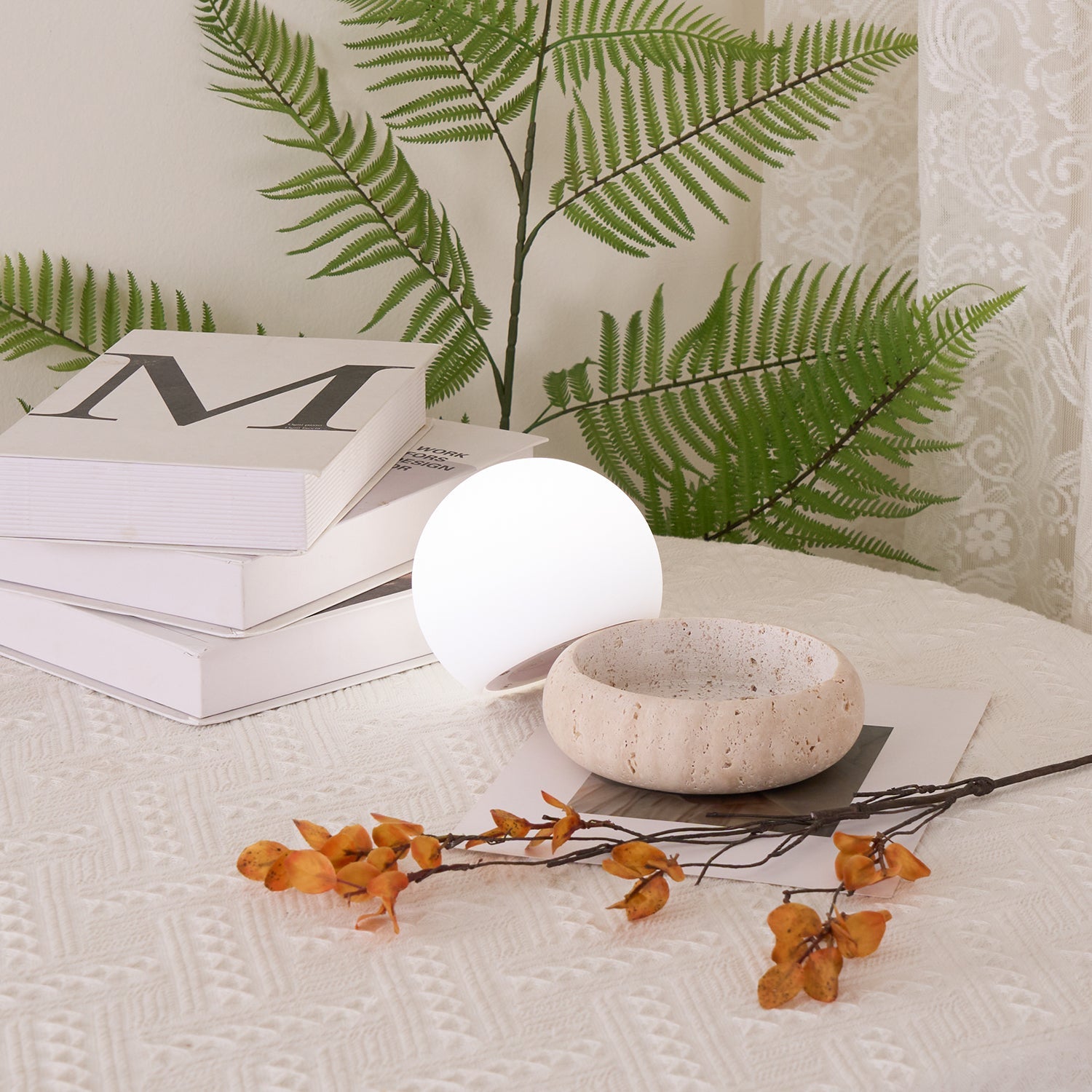 Modern Travertine Cute Mini Orb Table Lamp