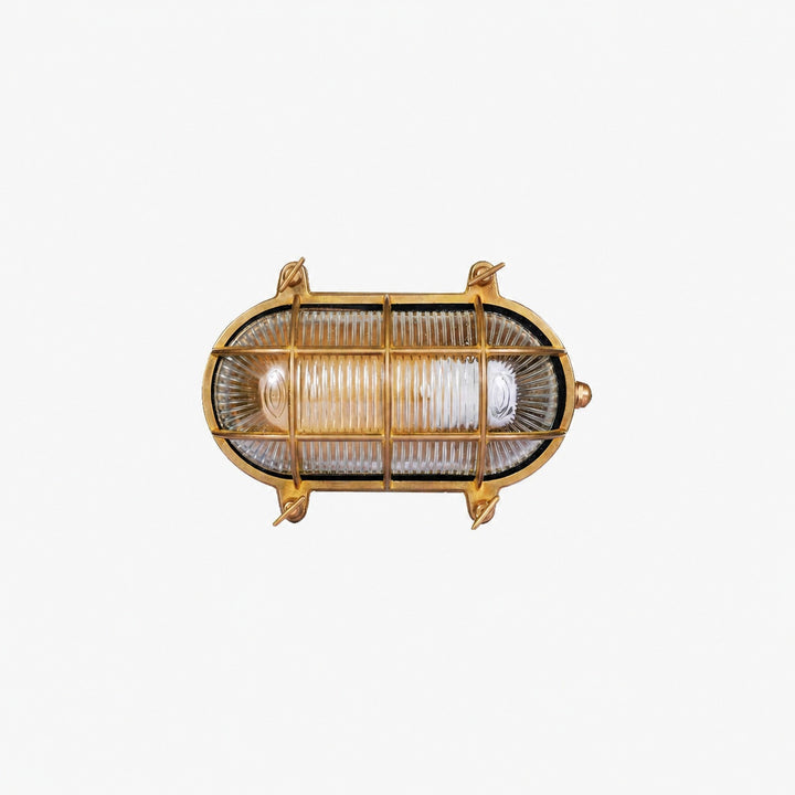 Ivoran Bulkhead Wall Sconce - Brass Caged Glass Vintage Industrial Light for Outdoor and Bathroom