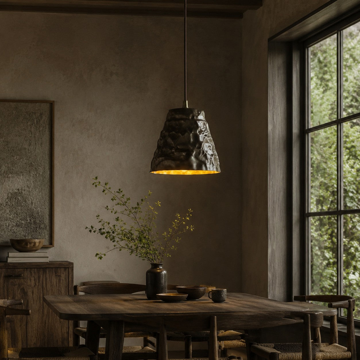 Hand-Hammered Brass Pendant Light for Dining Rooms