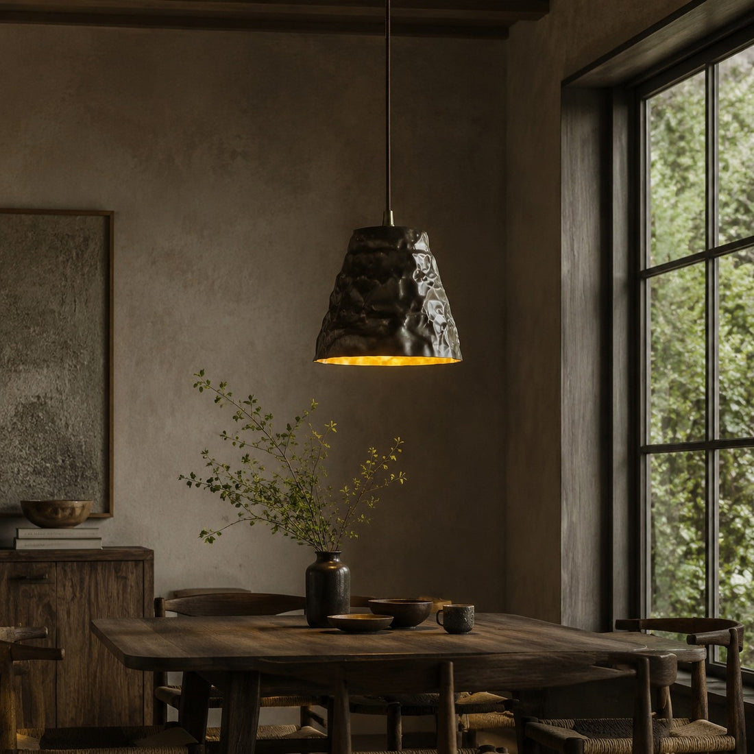 Hand-Hammered Brass Pendant Light for Dining Rooms
