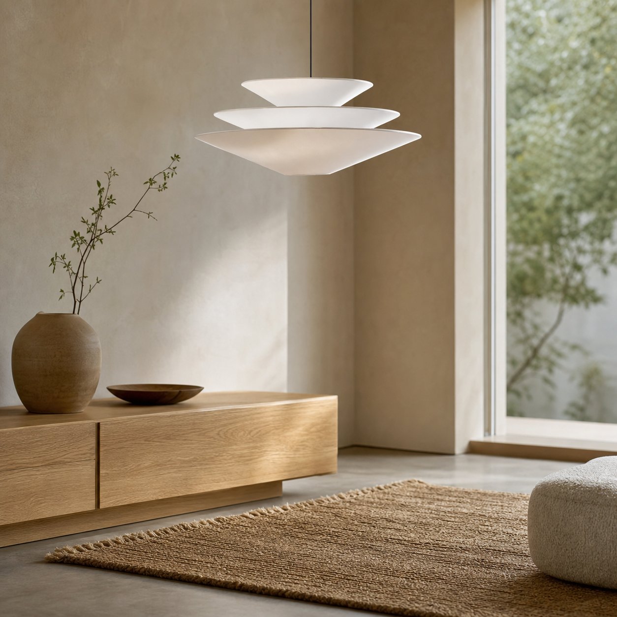 Solivara Pendant – Linen Pendant Light – Layered Shade
