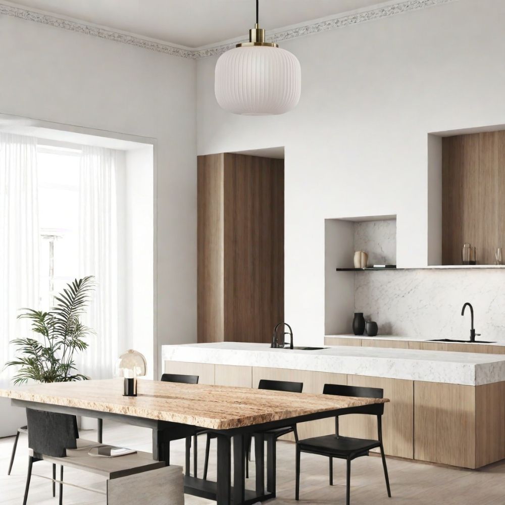 Pelviona Modern Ribbed Glass Pendant - Frosted & Brass Ceiling Light Add Timeless Charm to Your Space