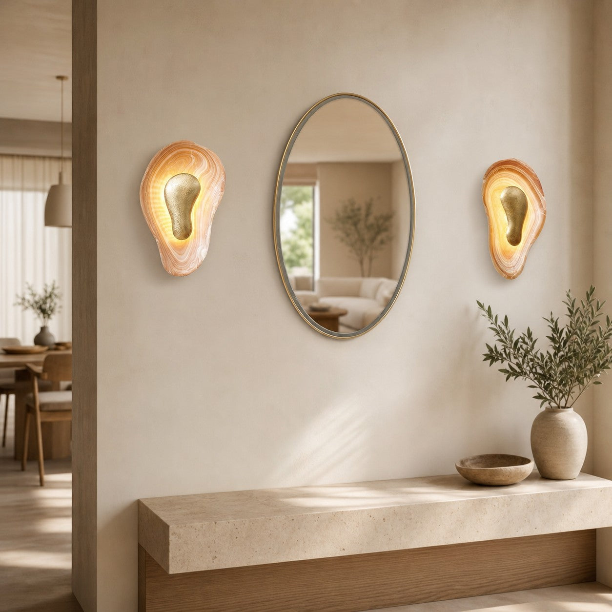 Oyster Hammered Onyx Sconce