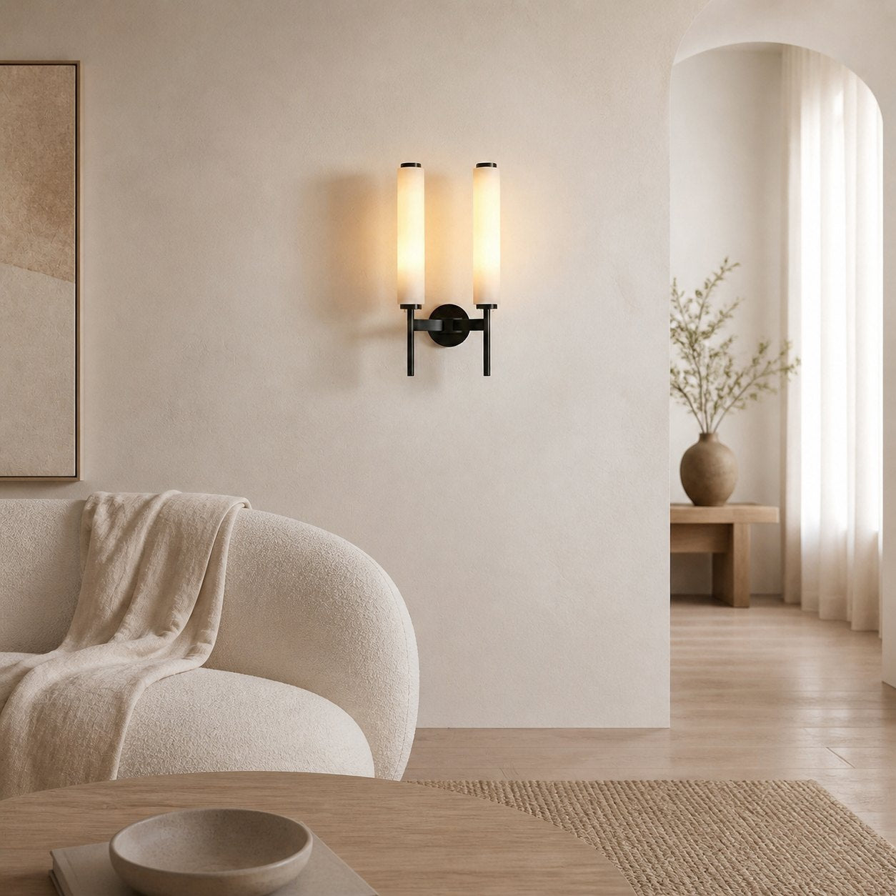 Solaryx Modern Alabaster Wall Sconce - Sculptural Living Room Mounted Light