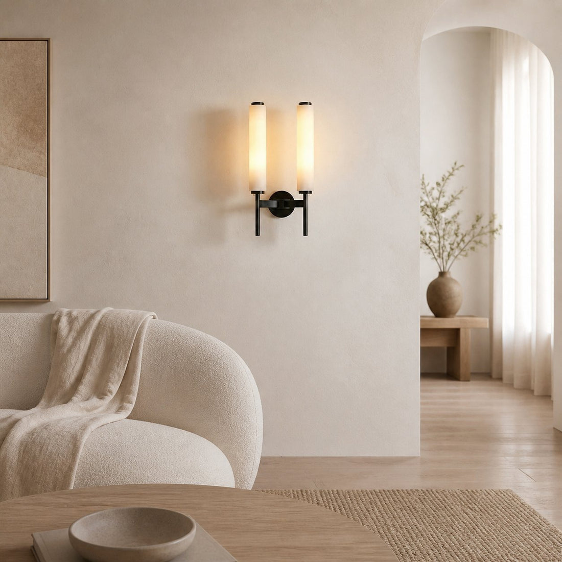 Solaryx Modern Alabaster Wall Sconce - Sculptural Living Room Mounted Light