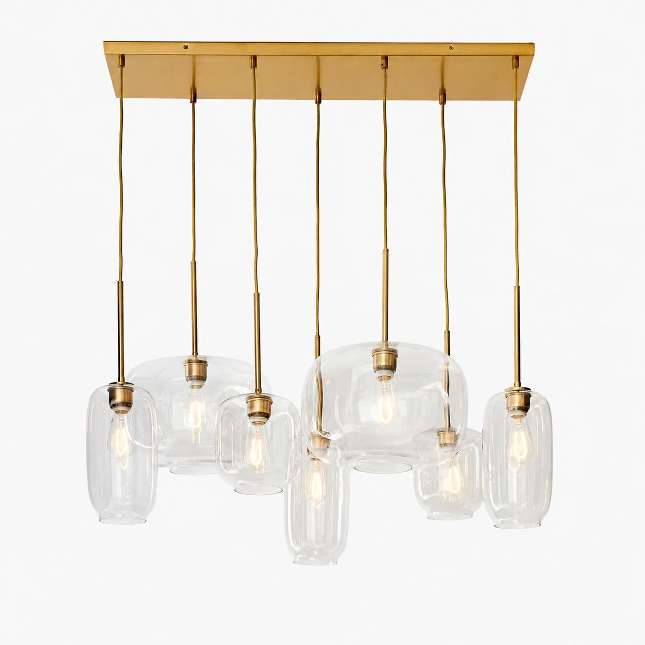 Lumivelle Sculptural 7-Light Chandelier – Adjustable Height Modern Glass Pendant