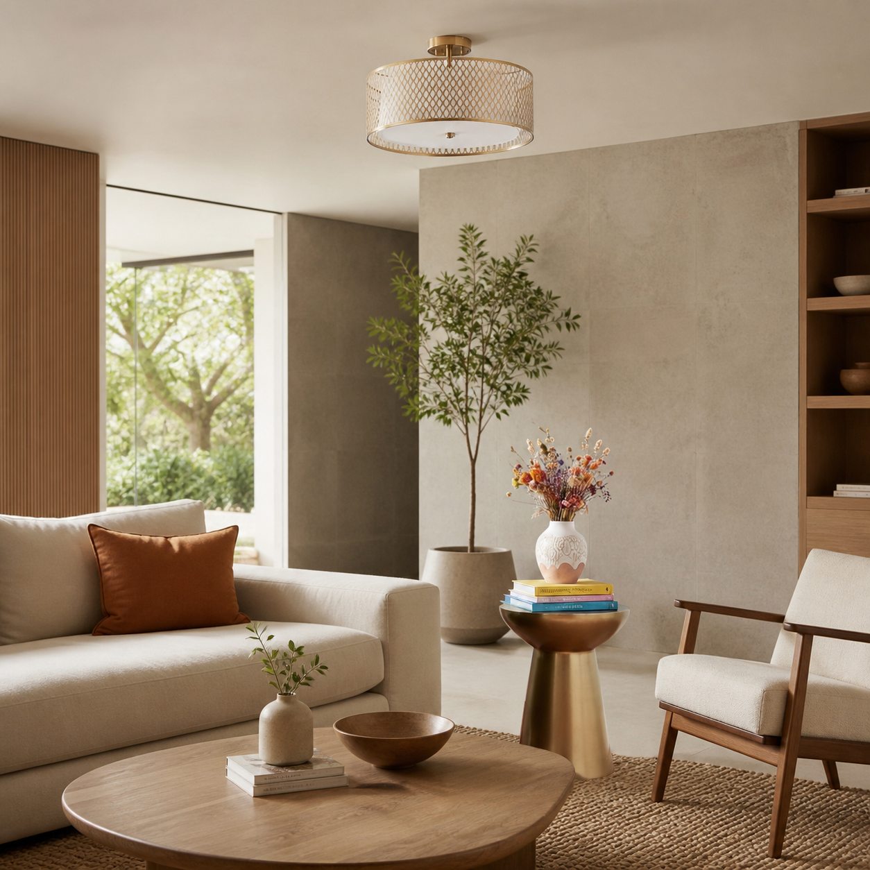 Liorin Geometric Mesh 3‑Light Flush Ceiling Light - Mesh Metal Frosted Lamp for Living Room or Hallway