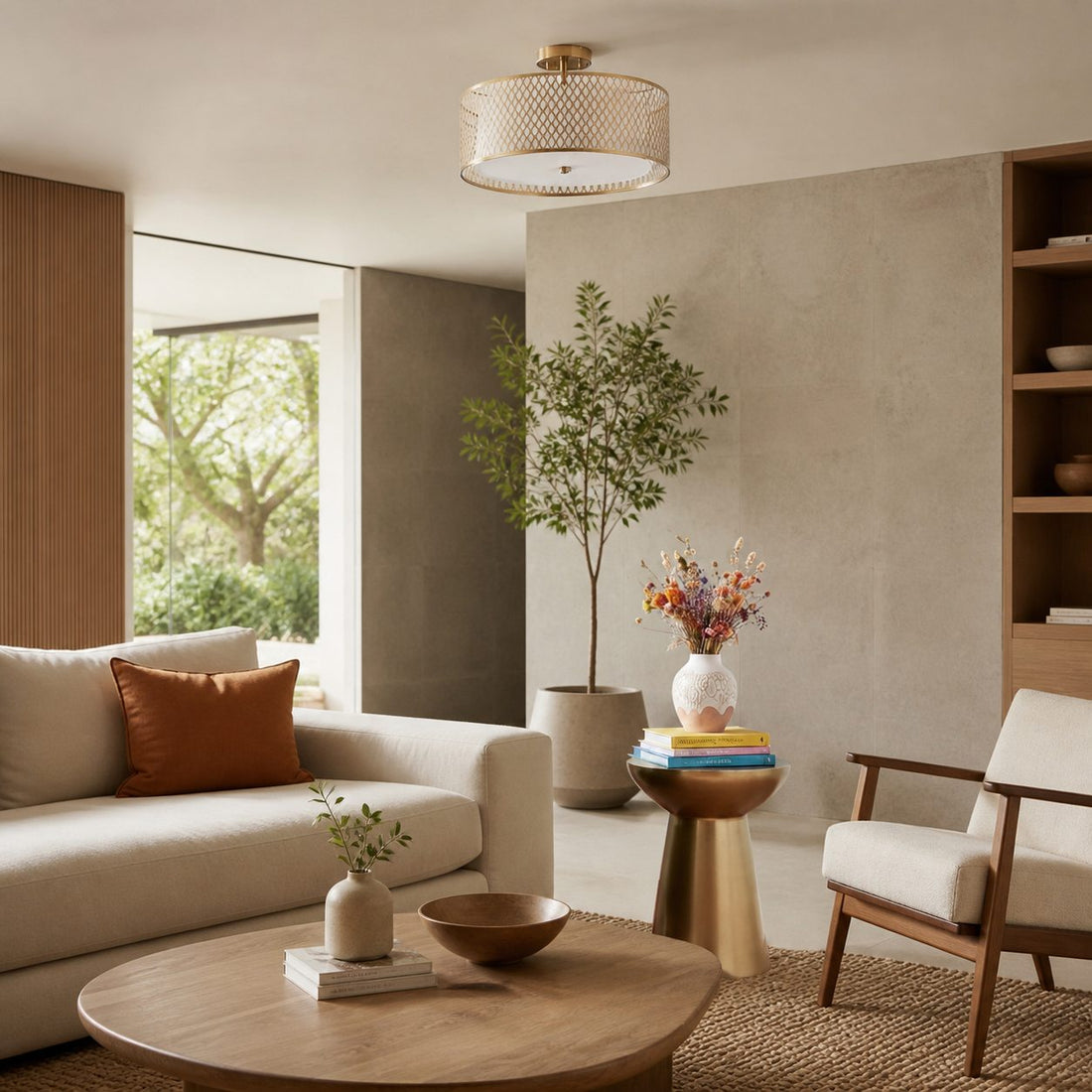Liorin Geometric Mesh 3‑Light Flush Ceiling Light - Mesh Metal Frosted Lamp for Living Room or Hallway