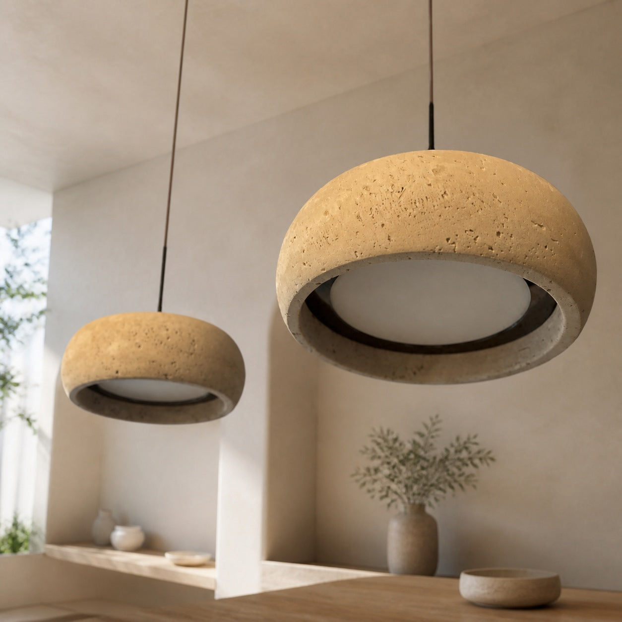 Travertine Drum Pendant Lamp