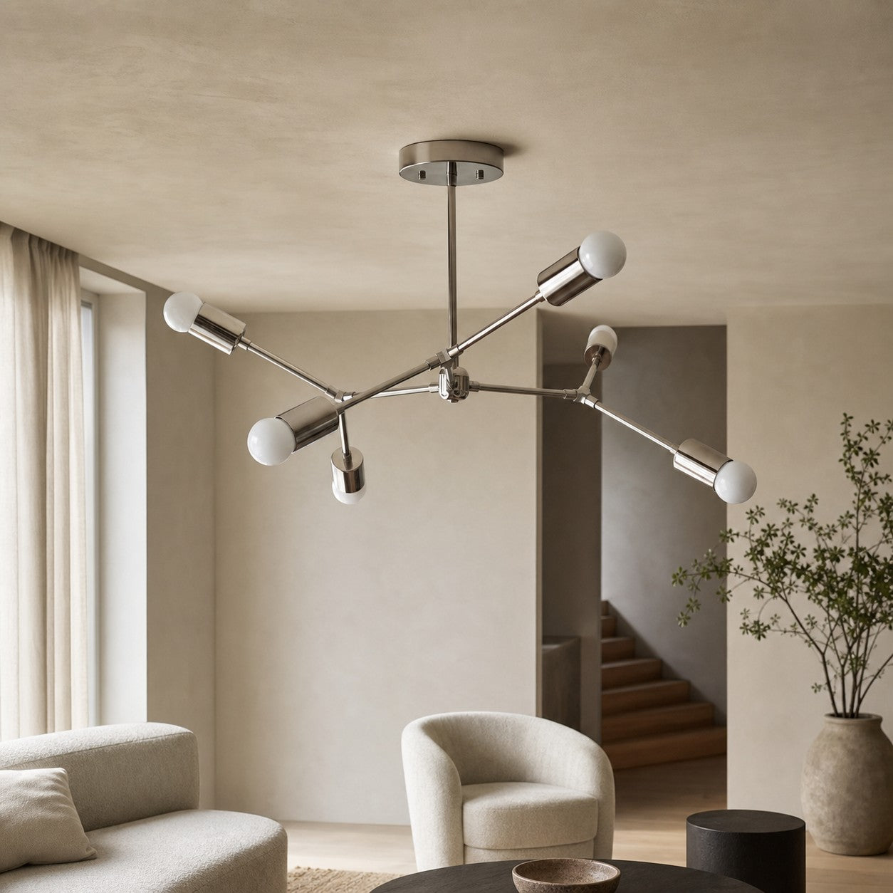 Mobilux Line Industrial Geometric Chandelier - Chrome Nickel Ceiling Light