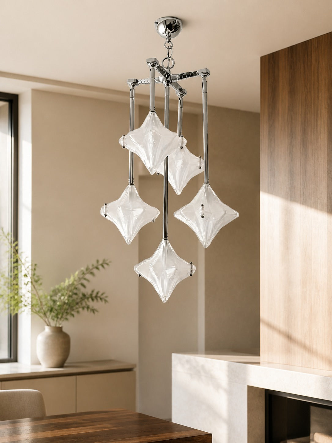 Art Deco Astris Star Chandelier – Frosted Glass Deco Fixture for Dining Room