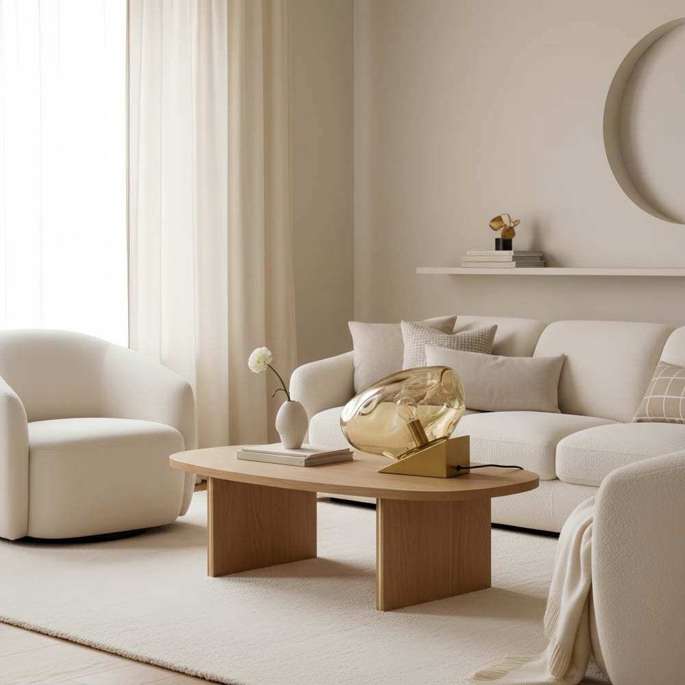 Glissora Glass Table Lamp – Soft Sculptural Glass Form for Living Room or Bedroom