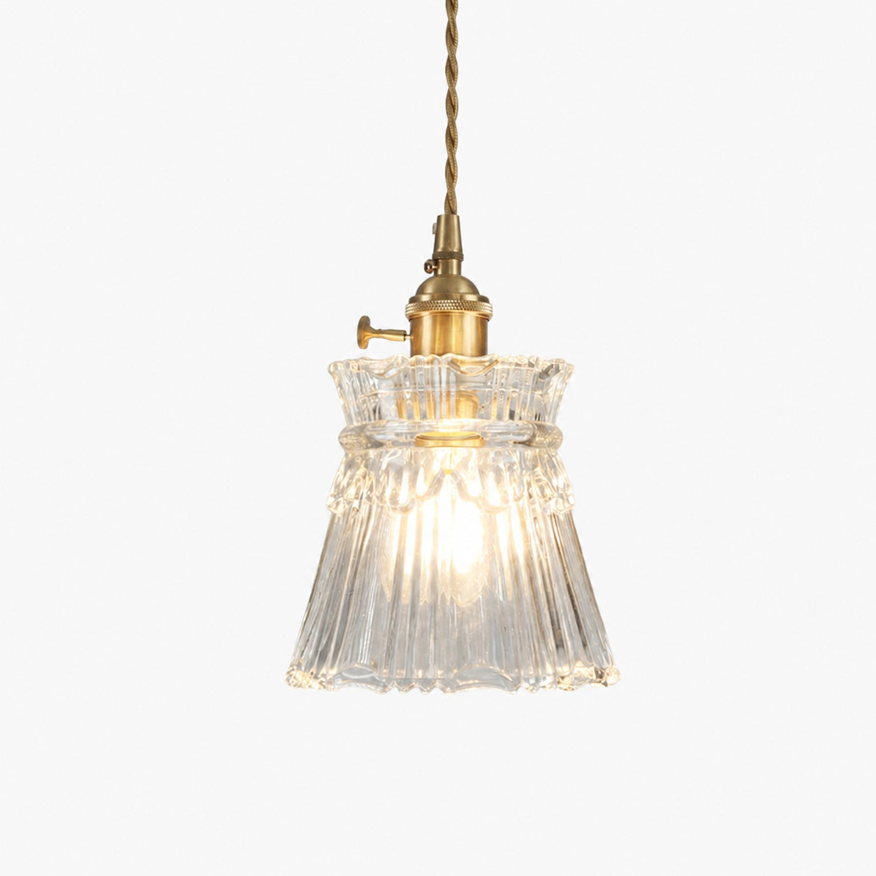 Traditional Japanese Brass Walnut Glass Ceramic Cylinder Conic Flower Bowl 1-Light Pendant Light For Dining Room