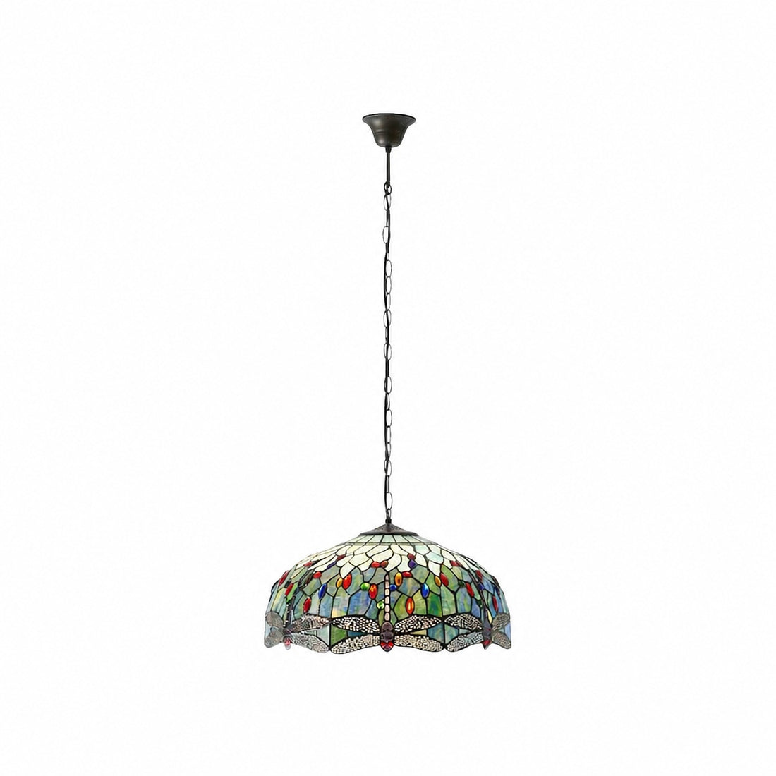 TF Dragonfly Tiffany Pendant Light – Art Nouveau Stained Glass Pendant for Living