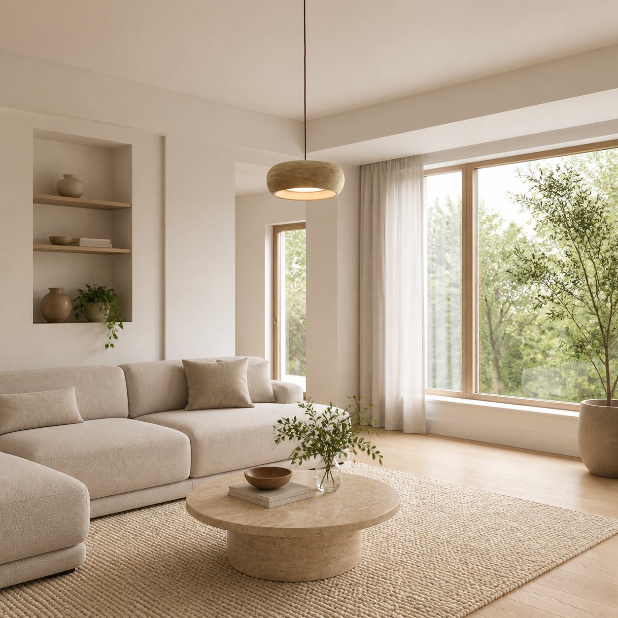 Travertine Drum Pendant Lamp