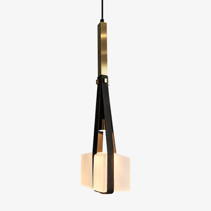 White glass shade and black leather strap detail