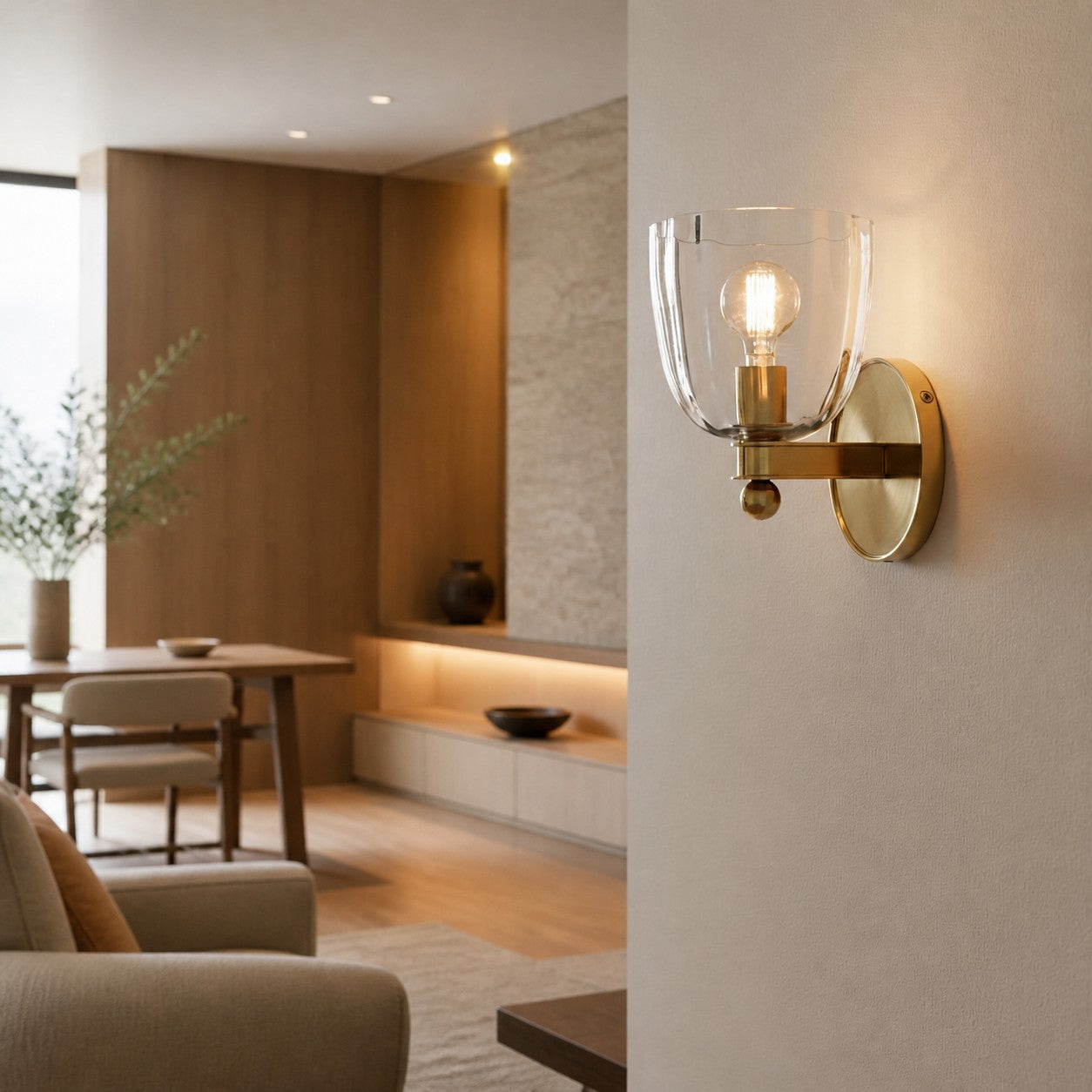 Vega Glass Minimalist Globe Wall Sconce Soft Diffused Glow Available in One or Two Lights