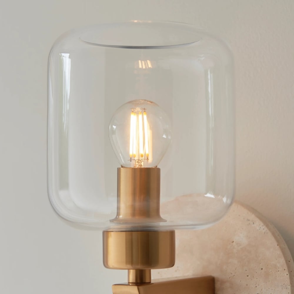 Korlisse Modern Marble Wall Light - Vintage Brass & Clear Glass Accent for Living Room and Hallway