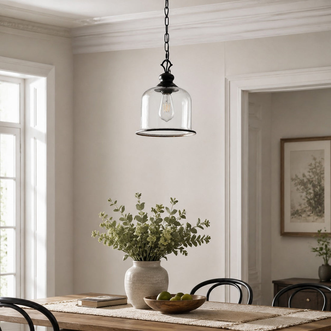Vintage Glass Metal Pendant Light