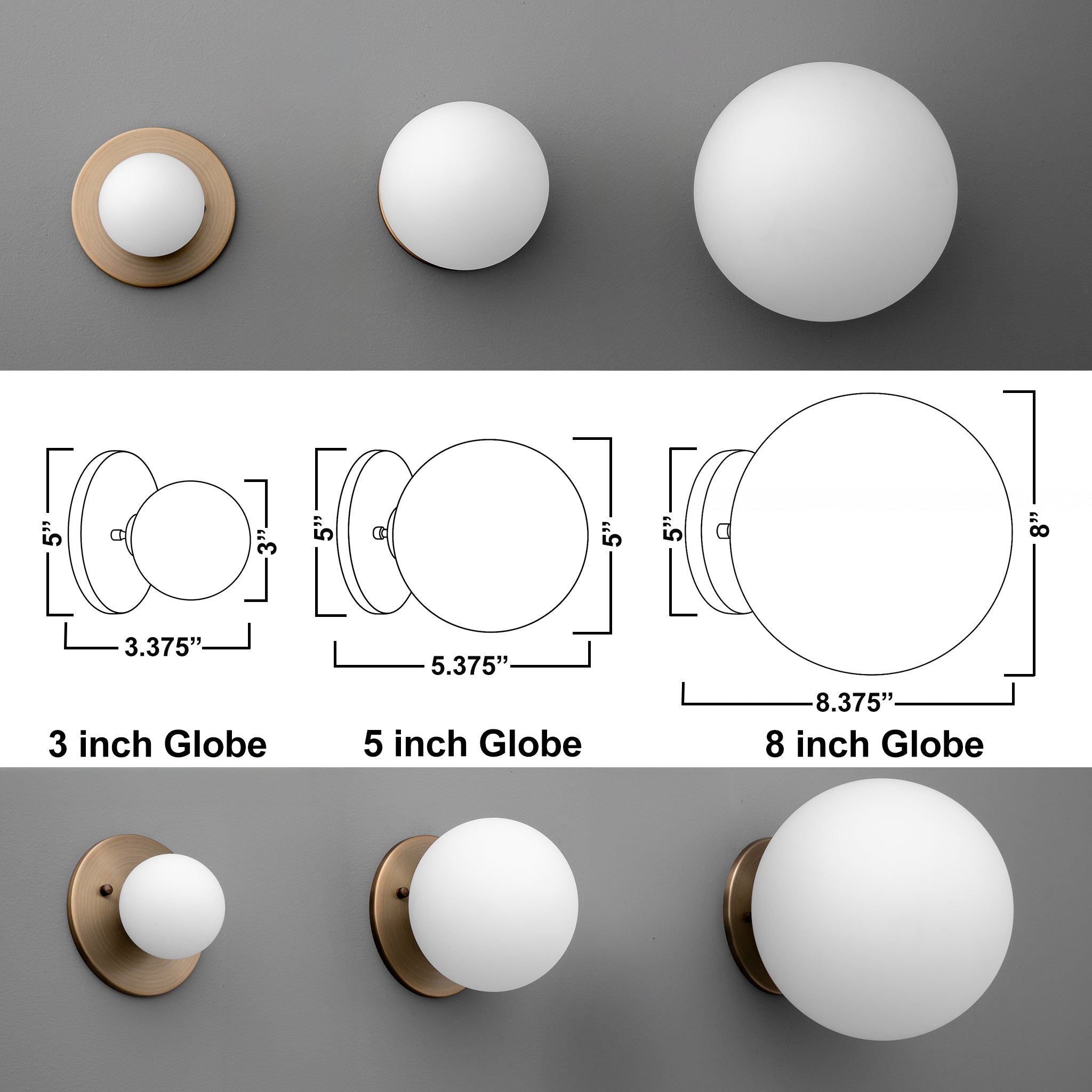 Glorica Glass Brass Wall Sconce - Frosted Globe Classic Light For Warm Ambiance