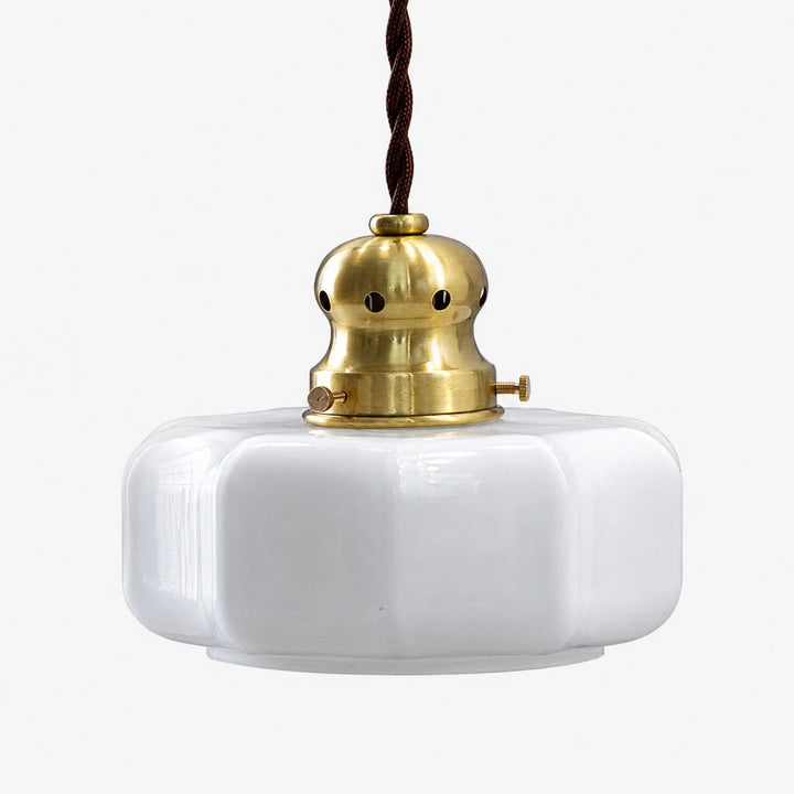 Style 2 vintage brass and white glass pendant lamp on white background