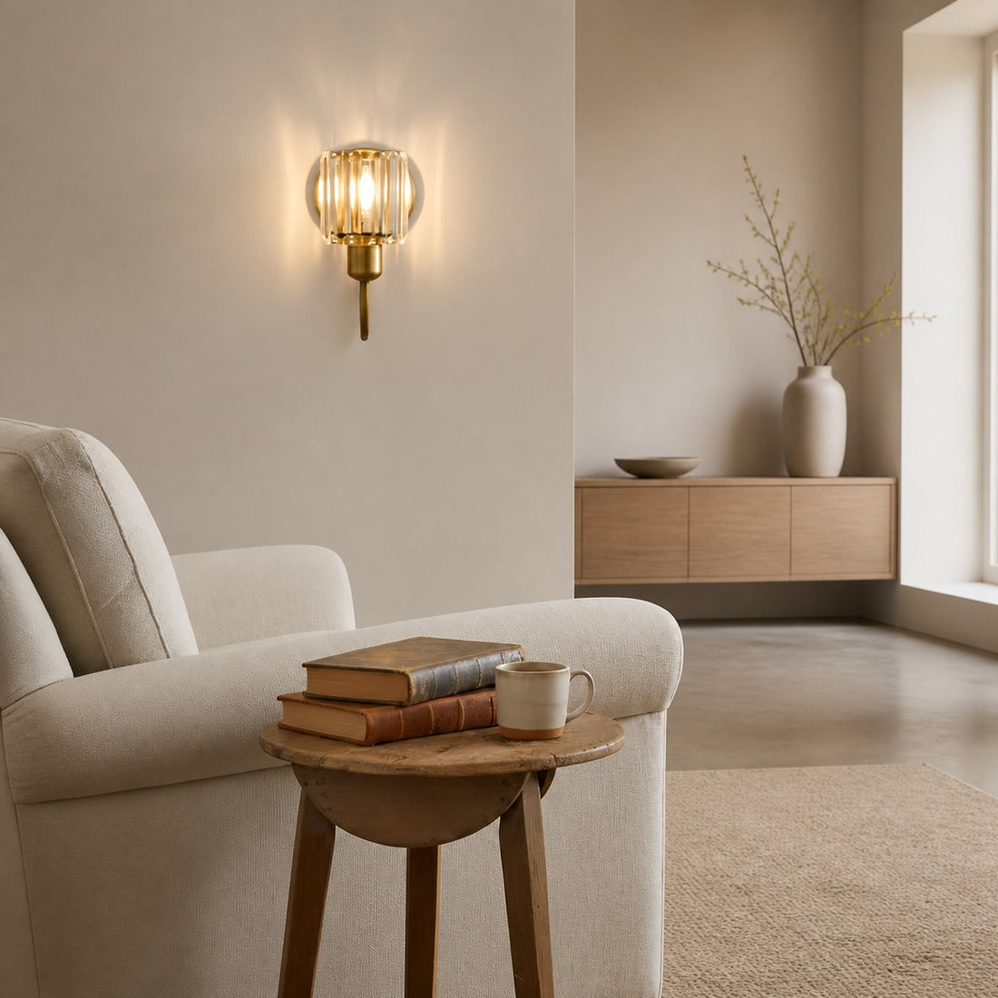 Tracian Wall Sconce - Curved Arm with Glass or Linen Shade for Bedroom