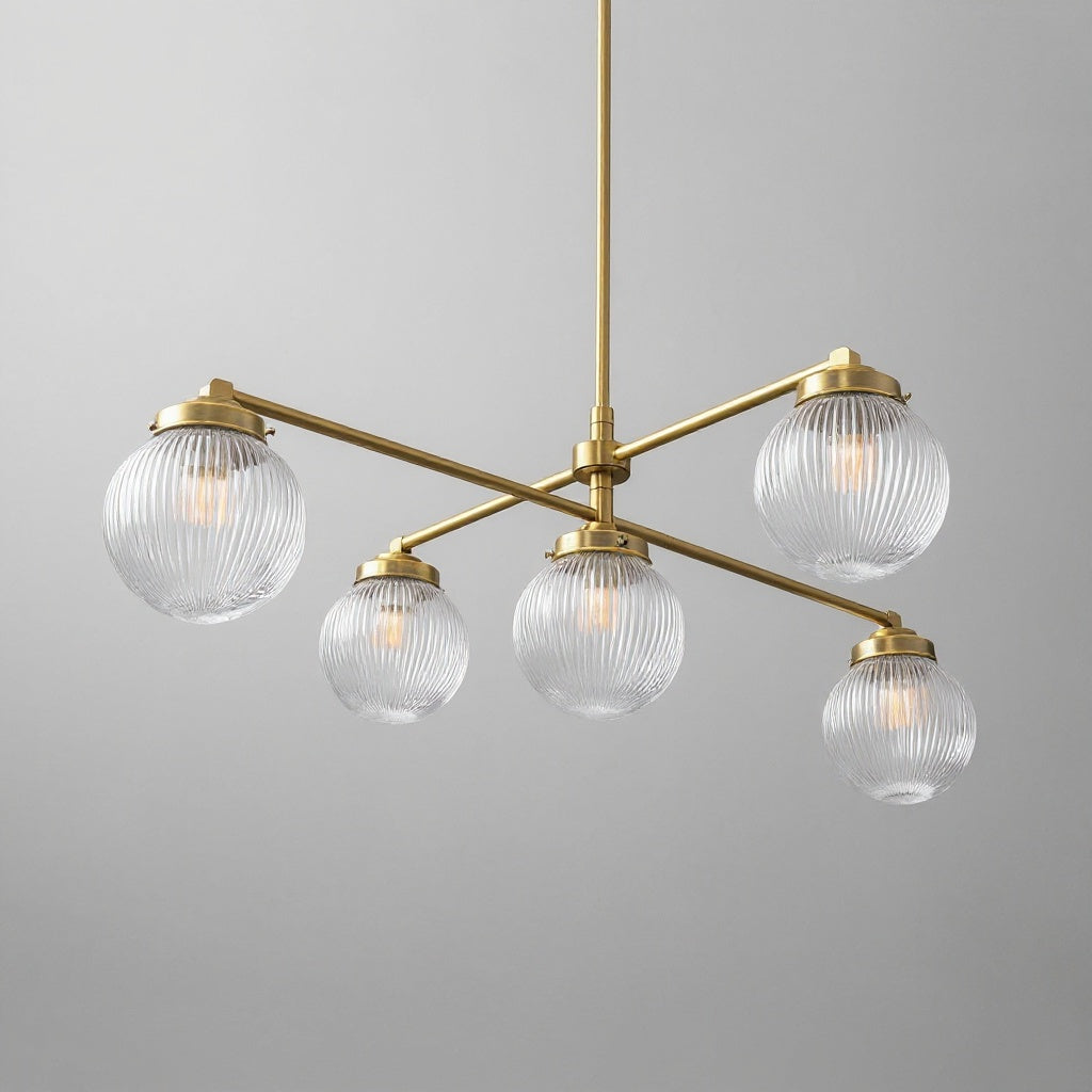 Glorica Glass Frosted Glass Globe Chandelier - Brass Modern Lighting for Living Room