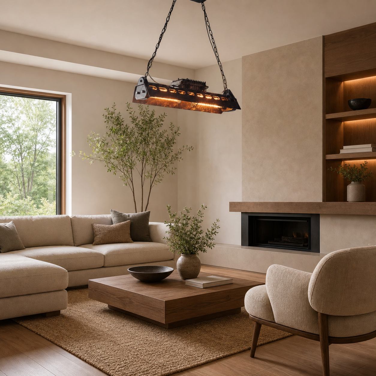 Industrax Steampunk  Linear Chandelier - Vintage Metal Frame Lighting for Dining or Living Room